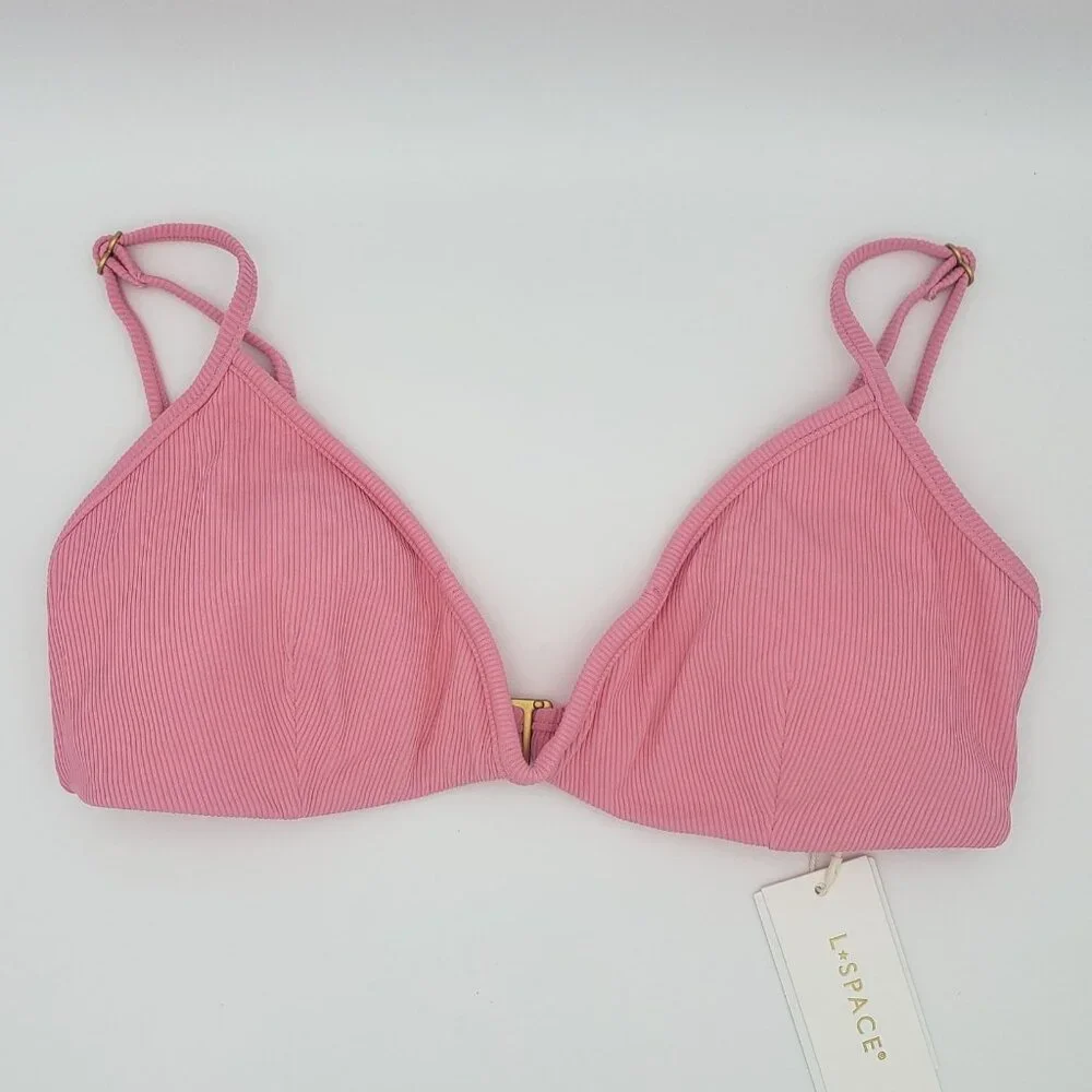L*Space LSPACE Ribbed Helena Bikini Top Women's Size Large in Guava Pink NWT - Picture 7 of 9